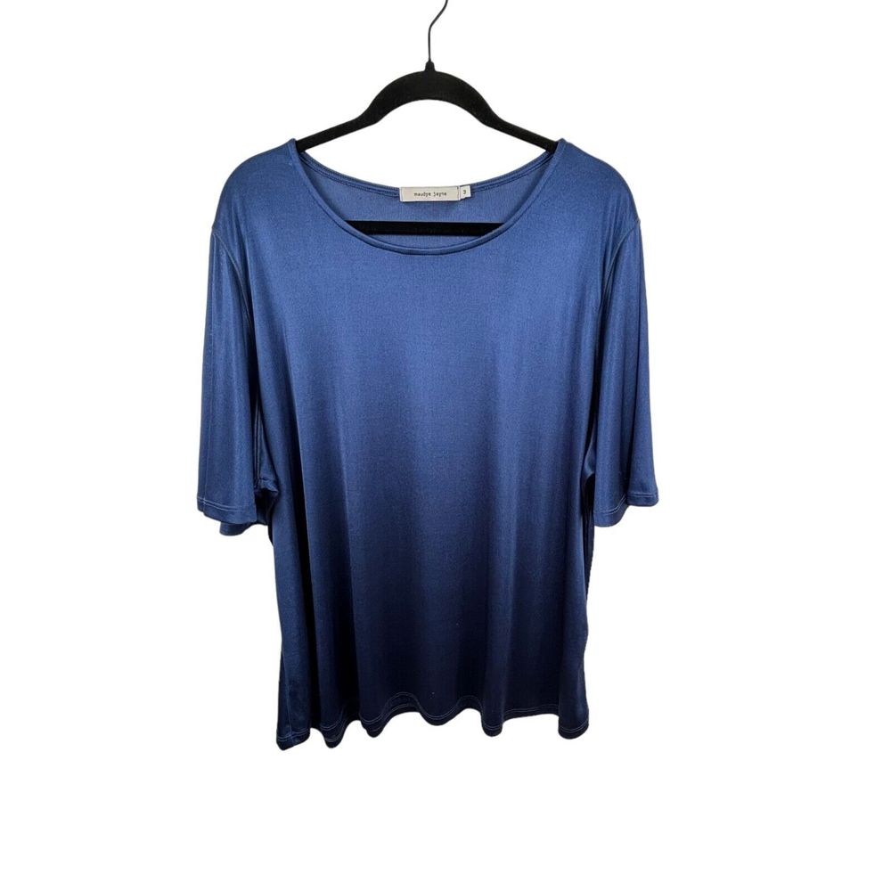 Maude Jane Womens Blouse Blue 3X Polyester Blend Semi Sheer